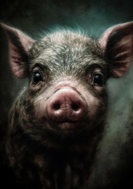 Ilustração de um porco em um cenário fictício para quadro Arte conceitual de animais de fazenda