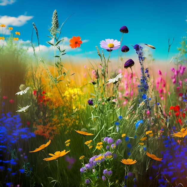 Ilustração de um prado de flores na primavera