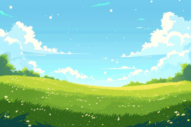 Ilustração de um prado ensolarado de primavera