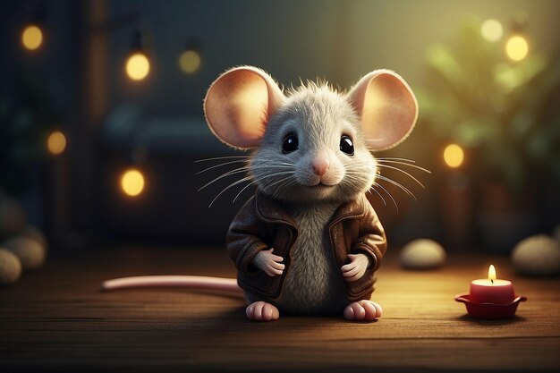 Foto ilustração de um rato de desenho animado bonito sentado