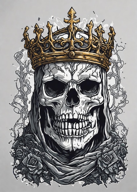 Ilustração de um rei crânio com uma coroa de ouro 7