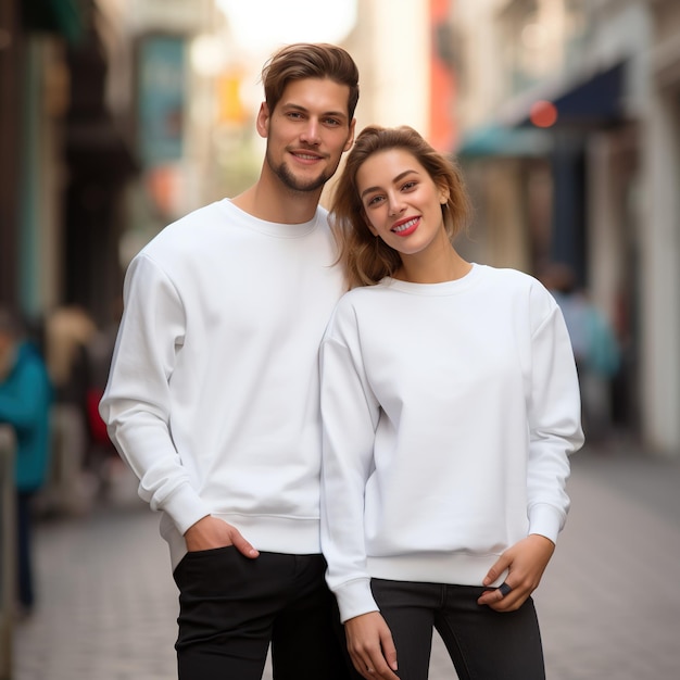 Ilustração de um retrato de casal com uma maquete de suéter simples criada como uma obra de arte generativa usando IA
