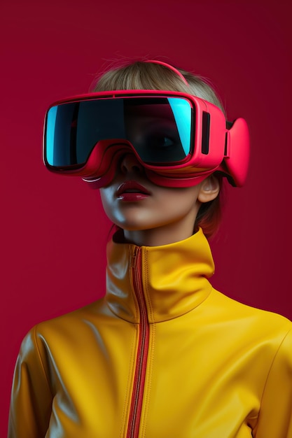 Ilustração de um retrato de moda usando um headset VR de realidade virtual criado como uma obra de arte generativa usando IA