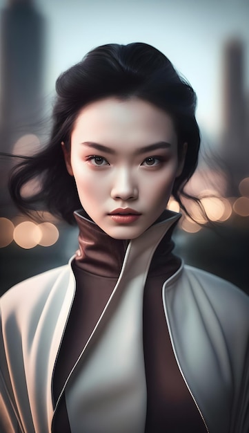 Ilustração de um retrato de uma garota asiática usando gerador de IA