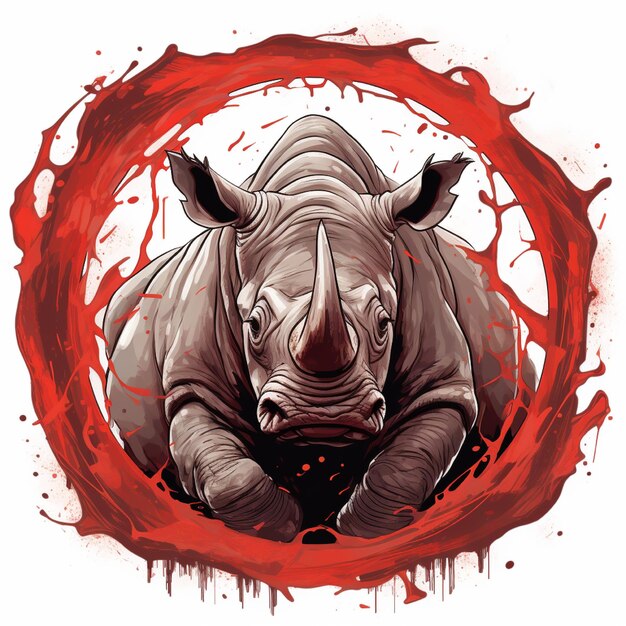 Foto ilustração de um rinoceronte vermelho mortal em círculo