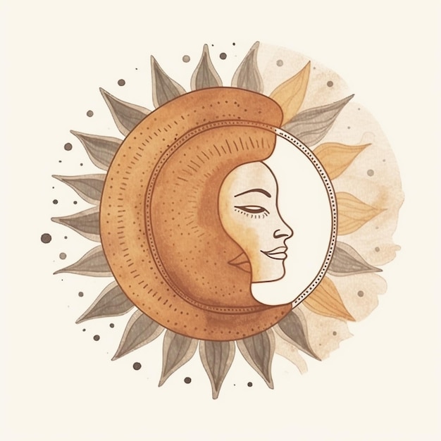 Ilustração de um sol com um rosto no meio dele ai generativo