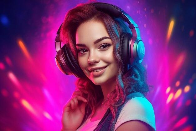 Ilustração de um Streamer confiante com vibrações de jogo de cabelo rosa e fones de ouvido elegantes