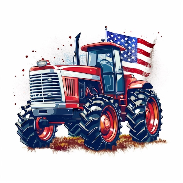 ilustração de um tractor vermelho com uma bandeira na parte de trás