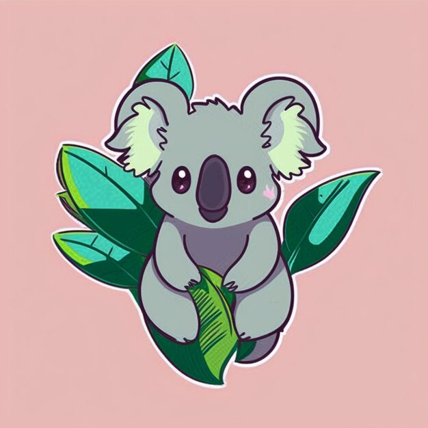 ilustração de um urso koala com folhas nas costas