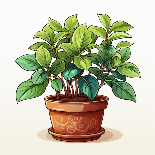 ilustração de um vaso de planta com folhas verdes em um fundo branco generativo ai