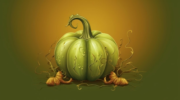 Ilustração de uma abóbora de Halloween em tons de verde oliva