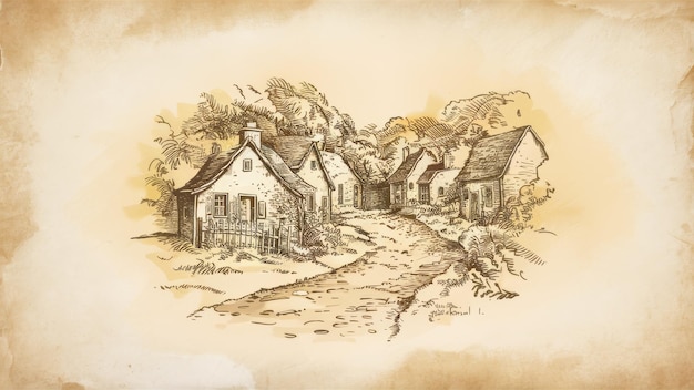 Ilustração de uma aldeia pitoresca