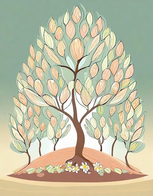 Ilustração de uma árvore de amêndoa