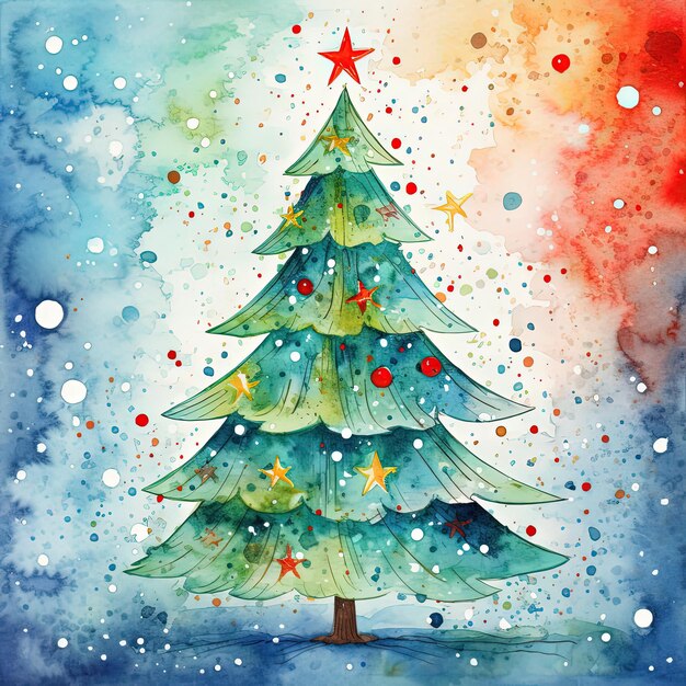 Foto ilustração de uma árvore de natal colorida em aquarela