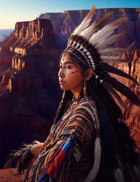 Ilustração de uma bela menina nativa americana