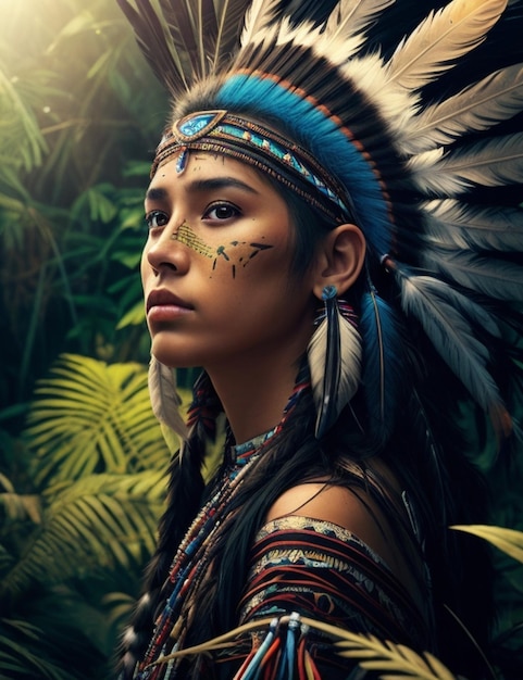 Ilustração de uma bela menina nativa americana