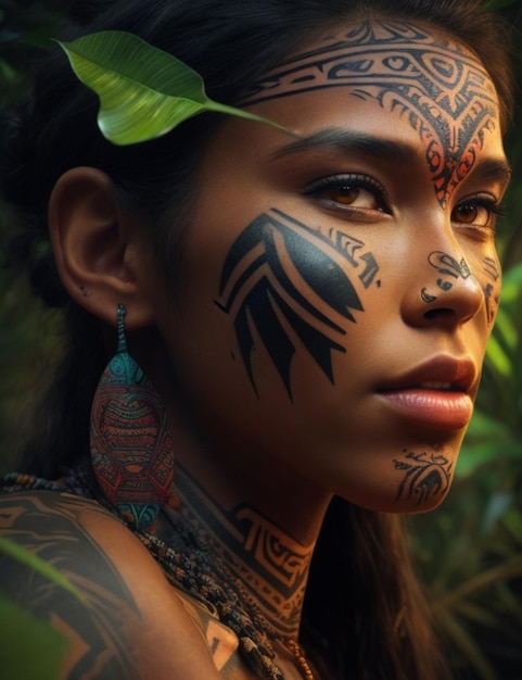 Ilustração de uma bela menina tribal com tatuagens