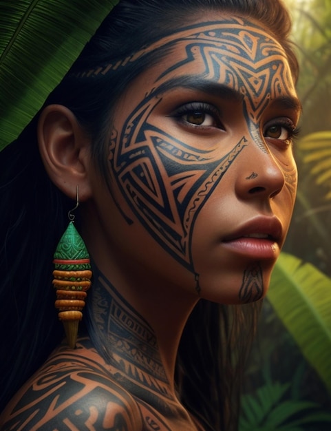 Ilustração de uma bela menina tribal com tatuagens