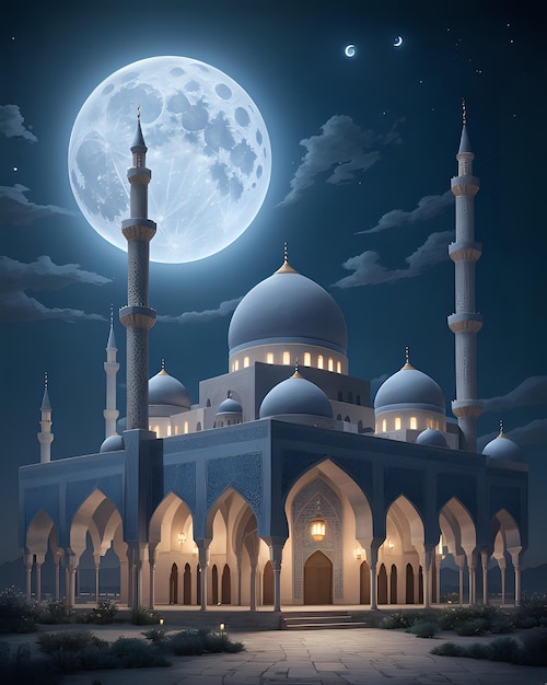 Foto ilustração de uma bela mesquita islâmica arquitetura islâmica nostálgica festival islâmico