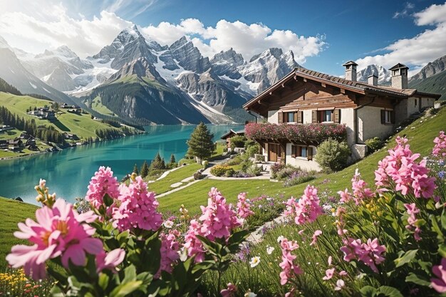 Foto ilustração de uma bela paisagem dos alpes