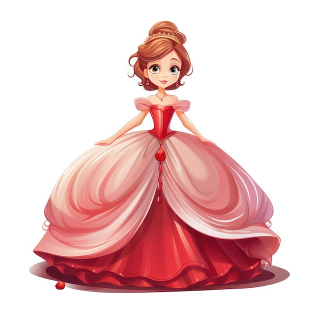 Ilustração de uma bela princesa em um vestido de luxo em um fundo branco