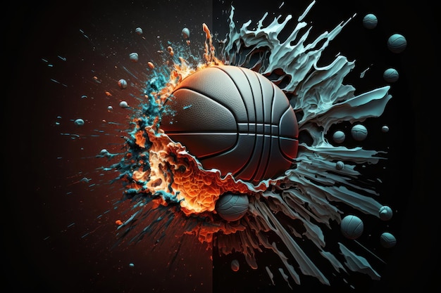 Ilustração de uma bola de basquete em estilo 3d conceito esportivo futurista geração AI