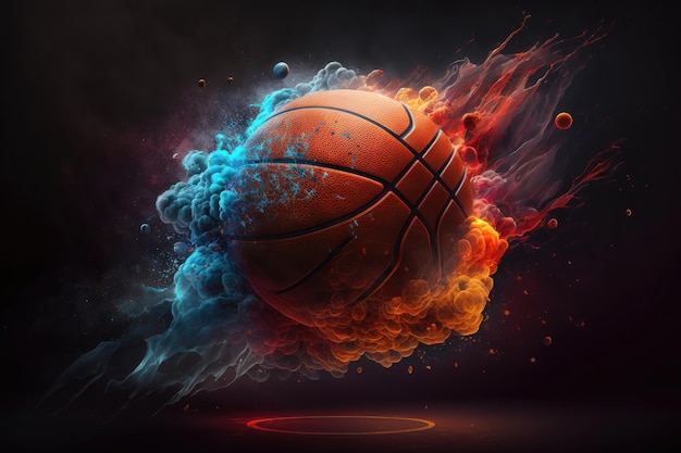 Ilustração de uma bola de basquete em estilo 3d conceito esportivo futurista geração ai