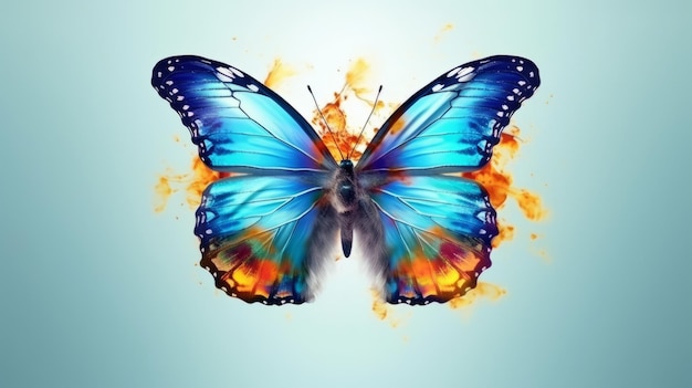 Ilustração de uma borboleta azul com asas laranja e azul