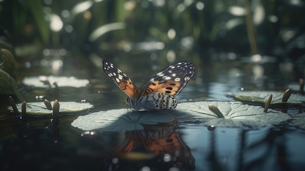 Foto ilustração de uma borboleta empoleirada em uma linda flor linda