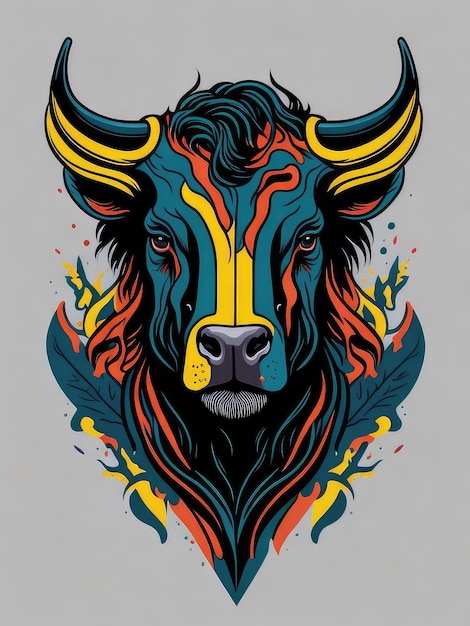 Ilustração de uma cabeça de touro vibrante contra um fundo neutro