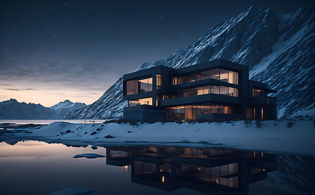 Ilustração de uma casa de design na paisagem de um sonho criado ai