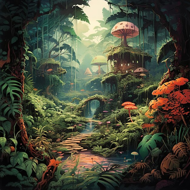 Ilustração de uma cena da selva