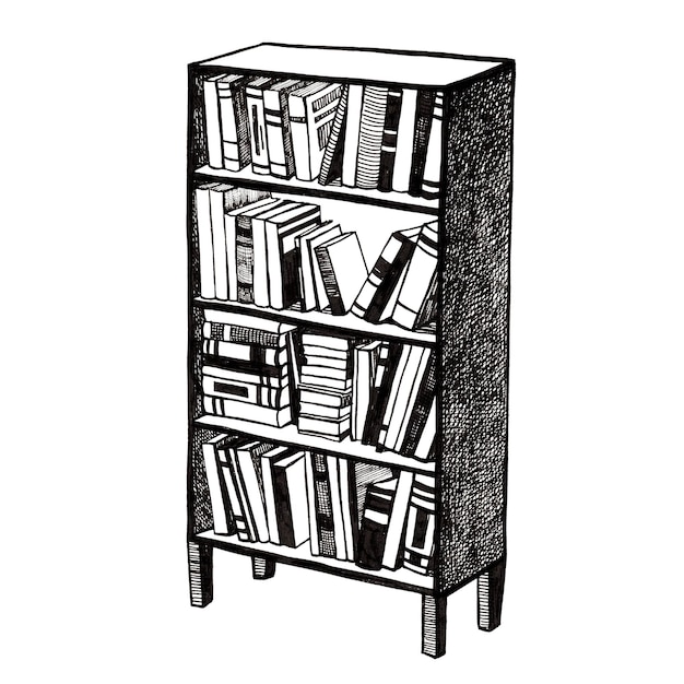 Ilustração de uma estante com um grande número de livros
