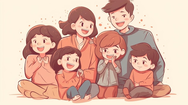 Ilustração de uma família com as palavras família na frente