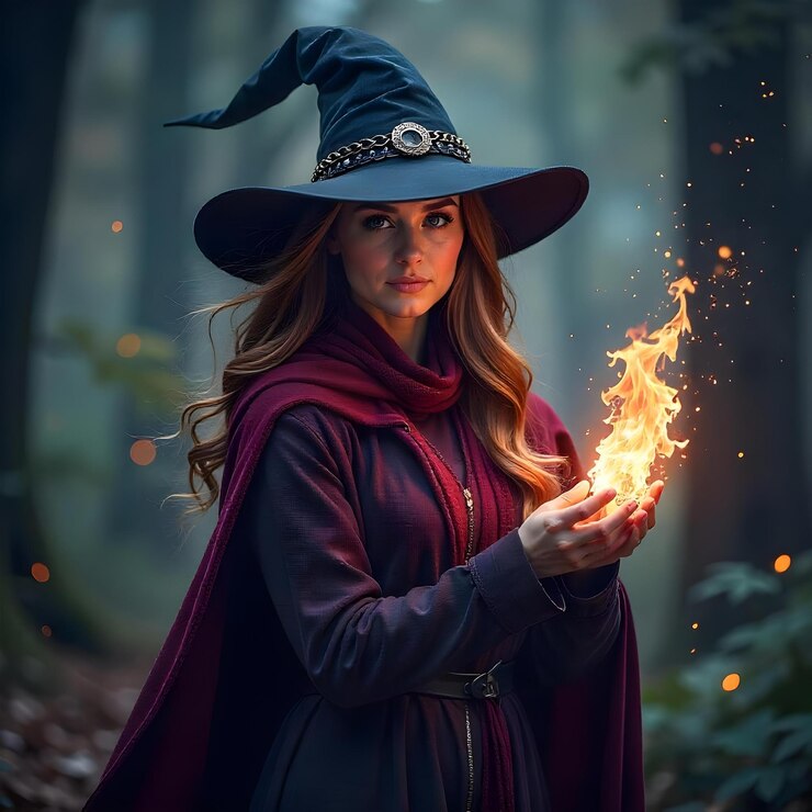 Foto ilustração de uma feiticeira encantadora com poderes mágicos