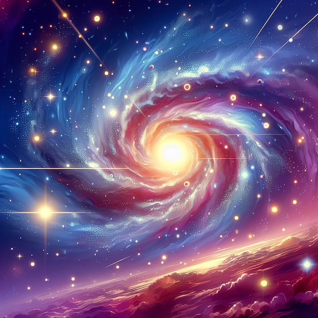 Ilustração de uma galáxia com estrelas e poeira espacial no universo