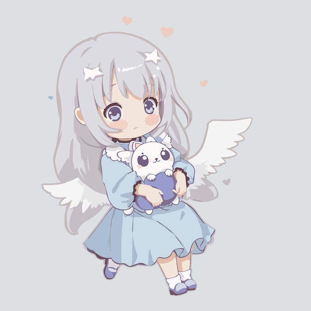 Ilustração de uma garota anjo chibi bonita
