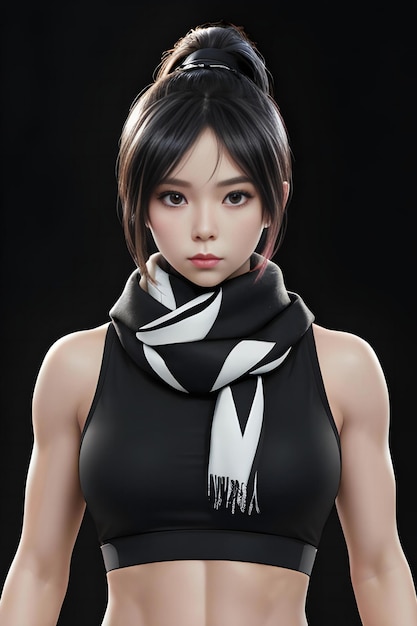 Ilustração de uma garota japonesa usando um lenço preto e branco