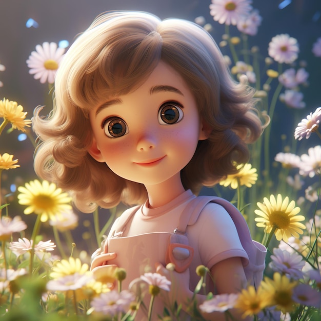 ilustração de uma garota super fofa IP do pop mart estilo Disney Pixar