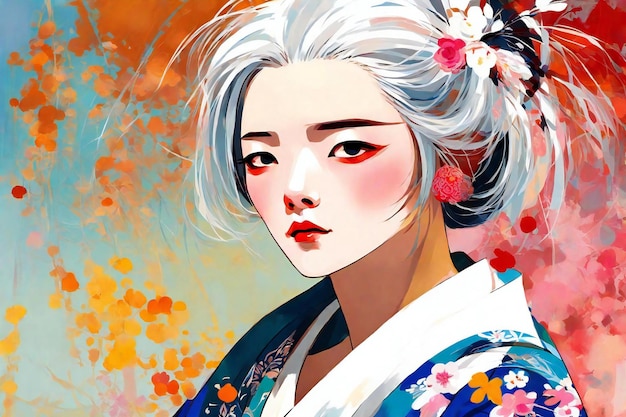 Ilustração de uma geisha japonesa com um kimono