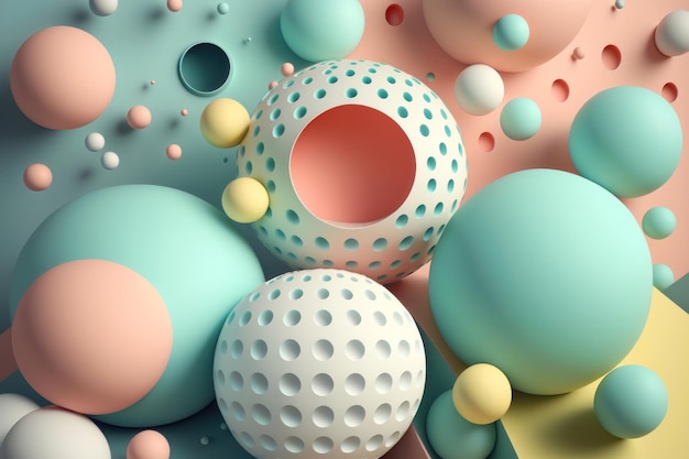 Ilustração de uma geometria abstrata de bolas em geração de IA de cores pastel