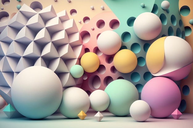 Ilustração de uma geometria abstrata de bolas em geração de IA de cores pastel