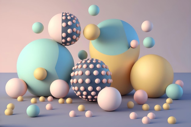 Ilustração de uma geometria abstrata de bolas em geração de IA de cores pastel