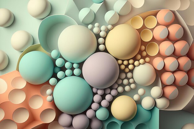 Ilustração de uma geometria abstrata de bolas em geração de IA de cores pastel