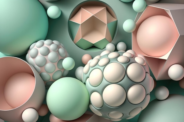 Ilustração de uma geometria abstrata de bolas em geração de IA de cores pastel