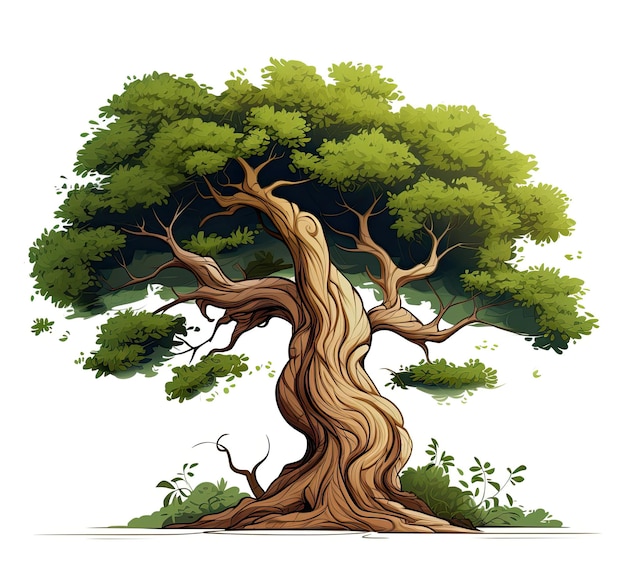 Ilustração de uma grande árvore velha em um fundo branco