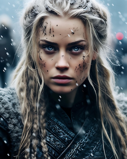 Ilustração de uma guerreira viking fundindo os mundos