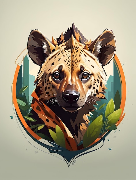 Foto ilustração de uma hiena na natureza de fundo para design de camiseta