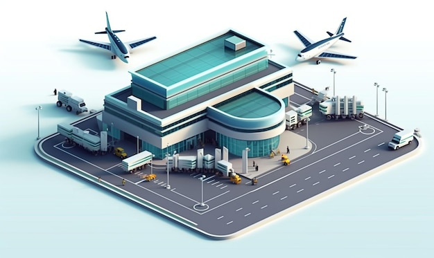 Foto ilustração de uma ia generativa de aeroporto 3d