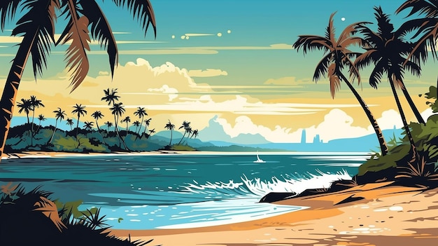 Ilustração de uma ilha paradisíaca de praia tropical Generative AI